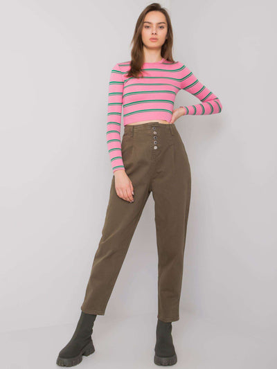 Khaki damskie spodnie jeansowe high waist
