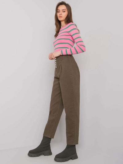 Khaki damskie spodnie jeansowe high waist