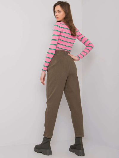 Khaki damskie spodnie jeansowe high waist