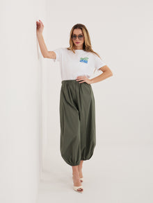 RUE PARIS Khaki spodnie parachute bez zapięcia