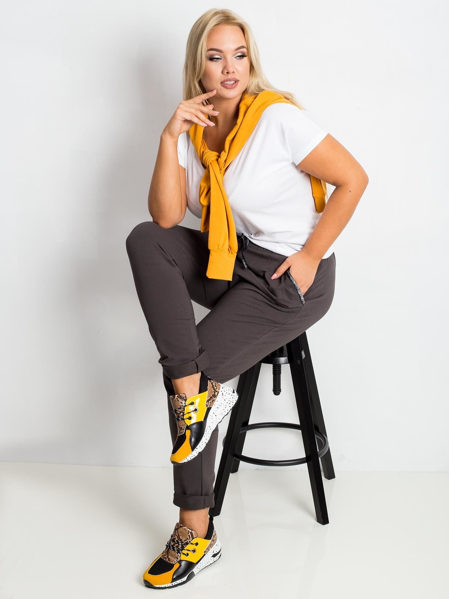 Khaki bawełniane spodnie plus size