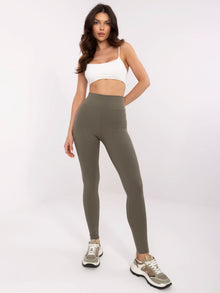 Khaki sportowe legginsy basic z bawełny