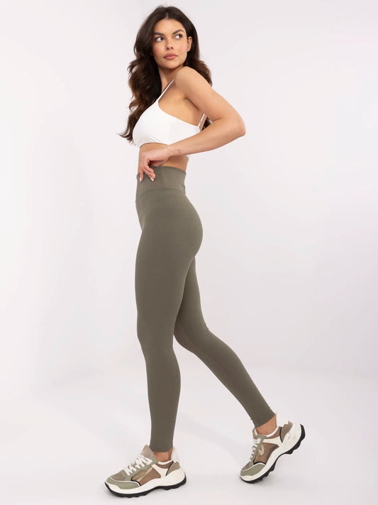 Khaki sportowe legginsy basic z bawełny