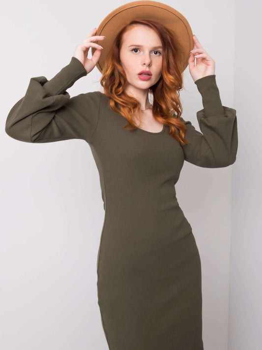 RUE PARIS Khaki sukienka dopasowana