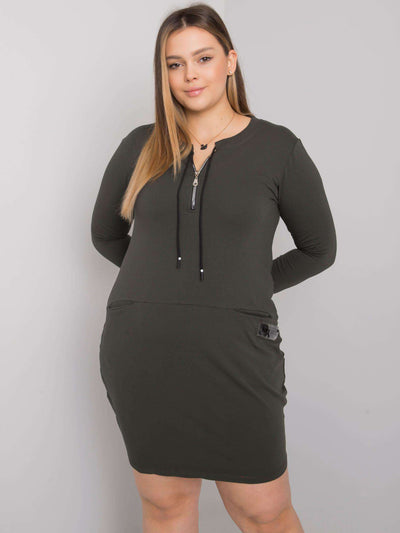 Khaki melanżowa sukienka plus size z zamkiem