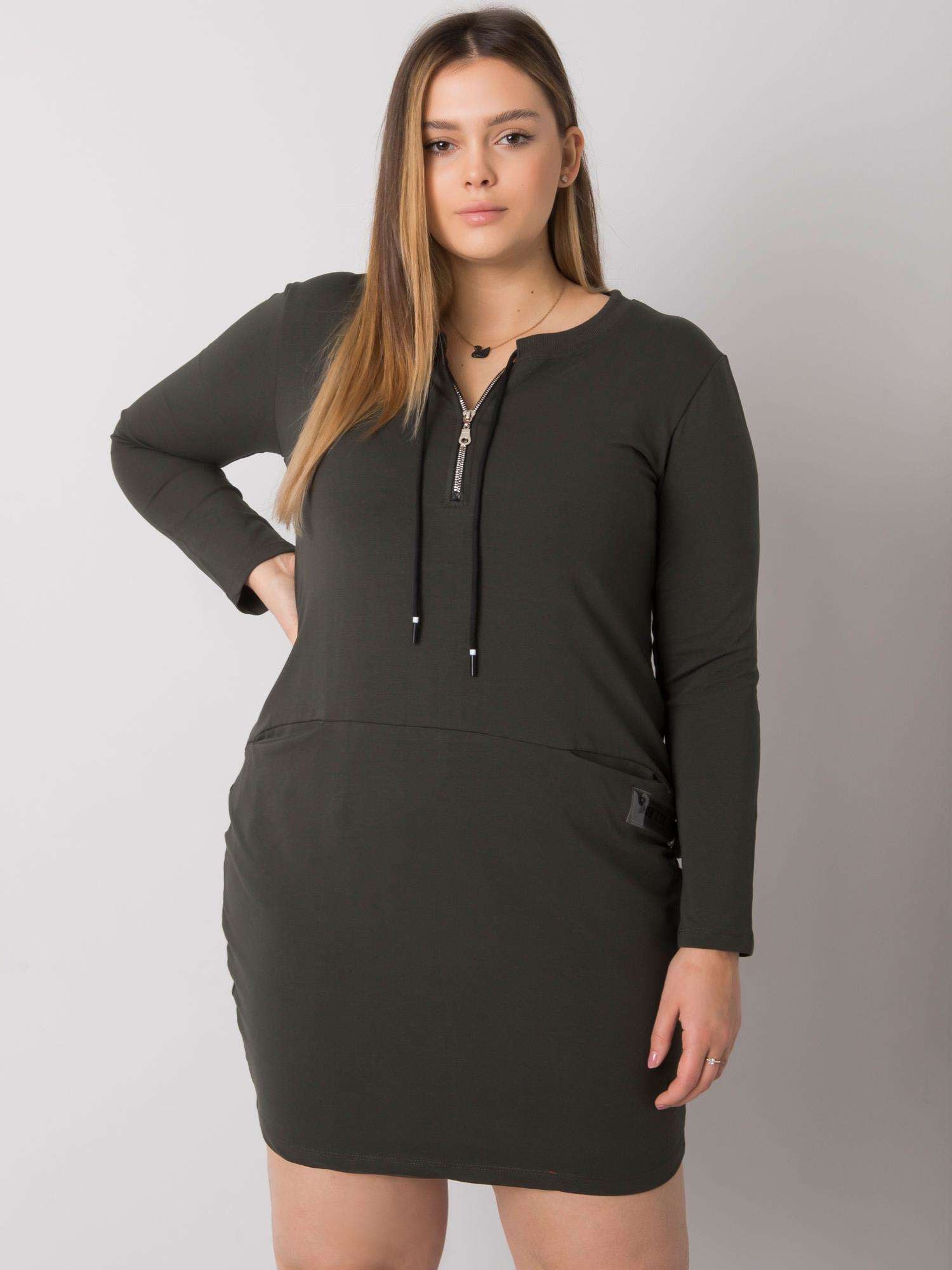 Khaki melanżowa sukienka plus size z zamkiem