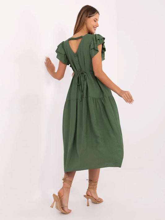 Khaki letnia sukienka z guzikami na plecach