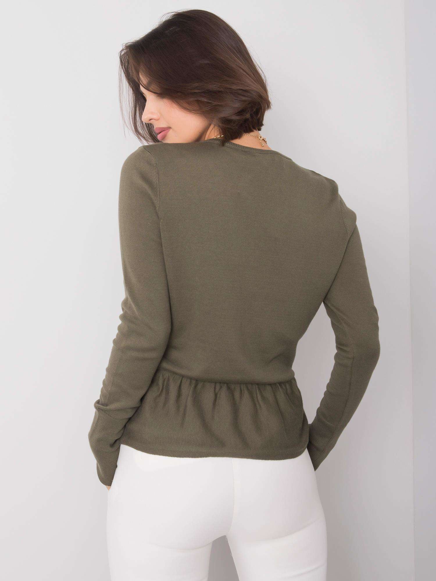 RUE PARIS Khaki sweter z dekoltem V