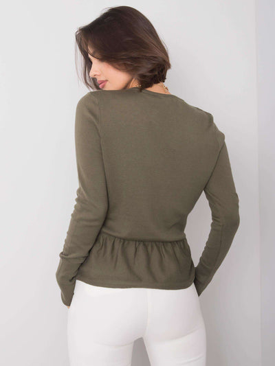 RUE PARIS Khaki sweter z dekoltem V