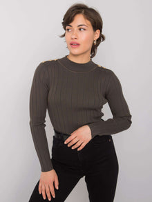 Khaki sweter damski w prążki
