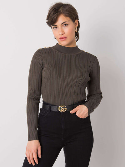 Khaki sweter damski w prążki