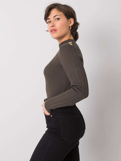 Khaki sweter damski w prążki