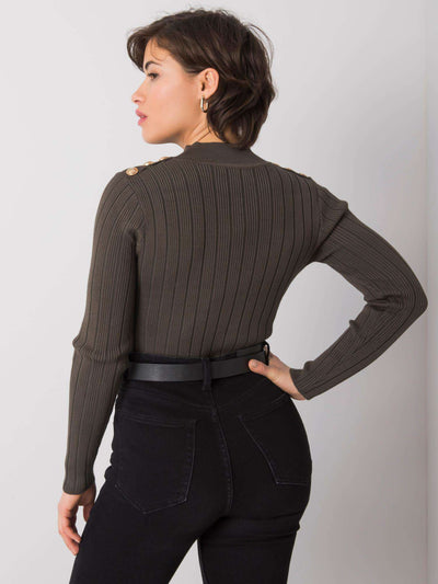 Khaki sweter damski w prążki