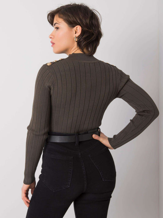 Khaki sweter damski w prążki