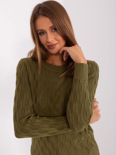 Khaki sweter klasyczny z długim rękawem