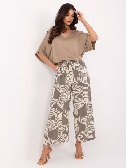 SUBLEVEL Khaki letnie spodnie z nadrukiem