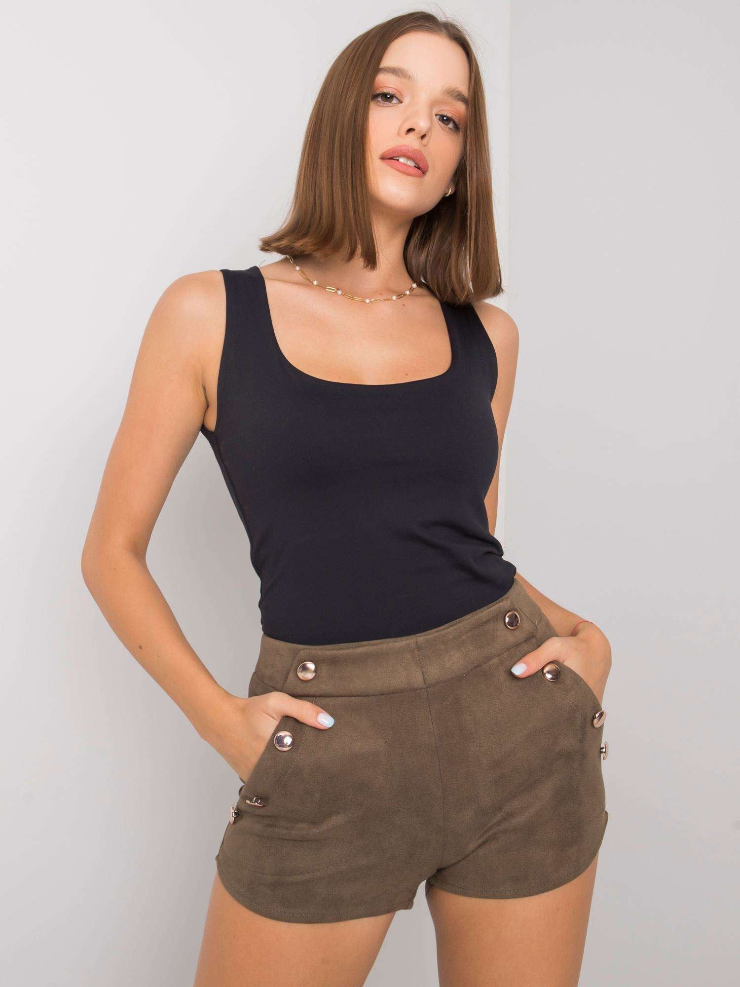 RUE PARIS Khaki szorty z imitacji zamszu