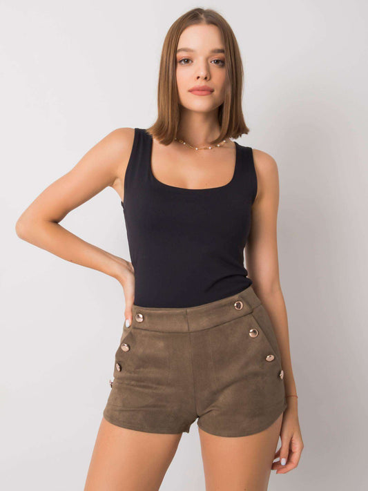 RUE PARIS Khaki szorty z imitacji zamszu