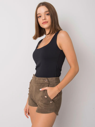 RUE PARIS Khaki szorty z imitacji zamszu