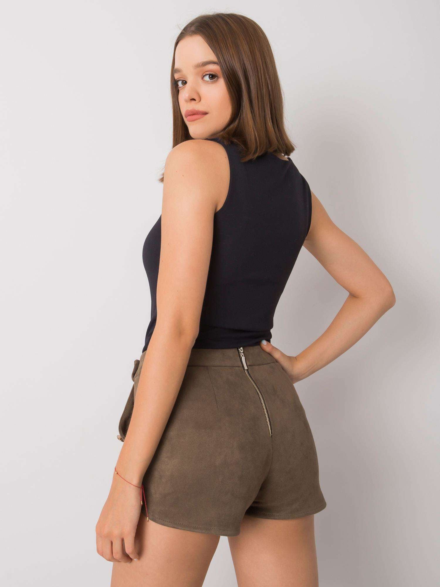 RUE PARIS Khaki szorty z imitacji zamszu