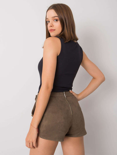 RUE PARIS Khaki szorty z imitacji zamszu