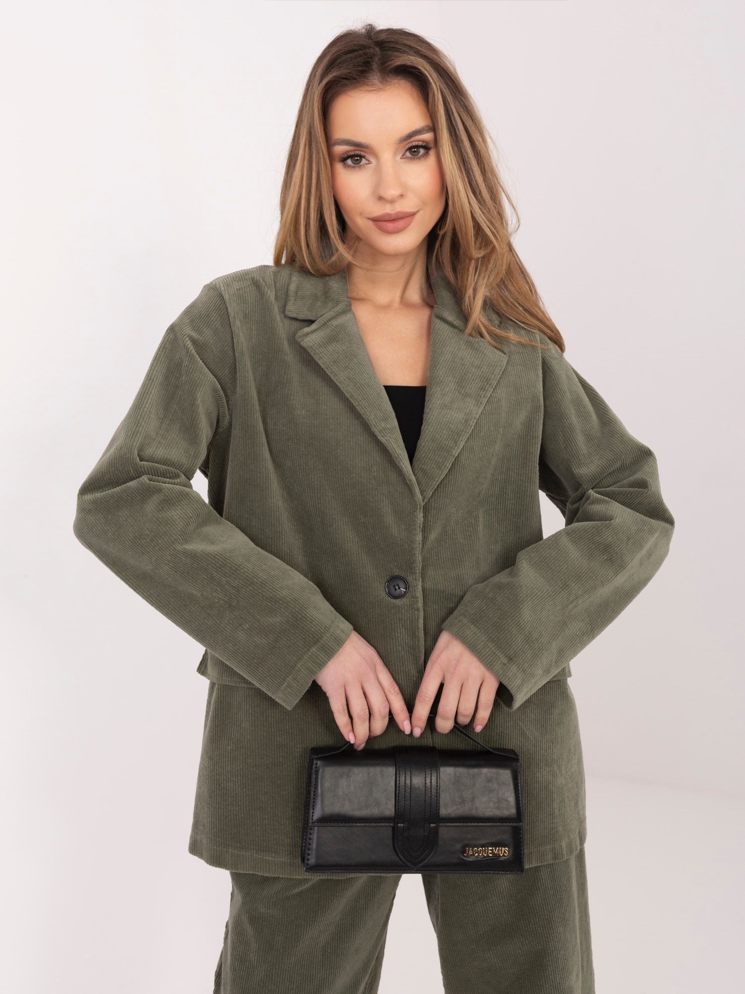 RUE PARIS Khaki jednorzędowa marynarka z sztruksu