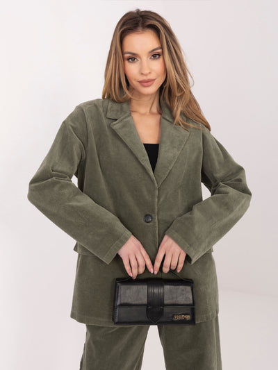 RUE PARIS Khaki jednorzędowa marynarka z sztruksu