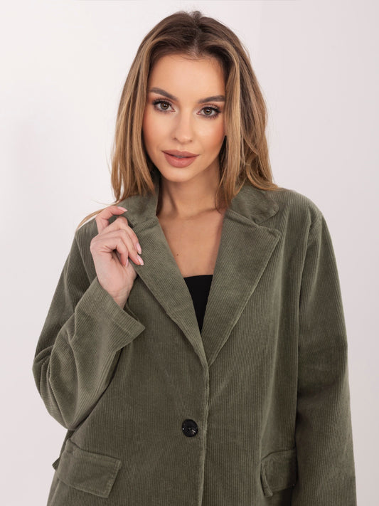 RUE PARIS Khaki jednorzędowa marynarka z sztruksu