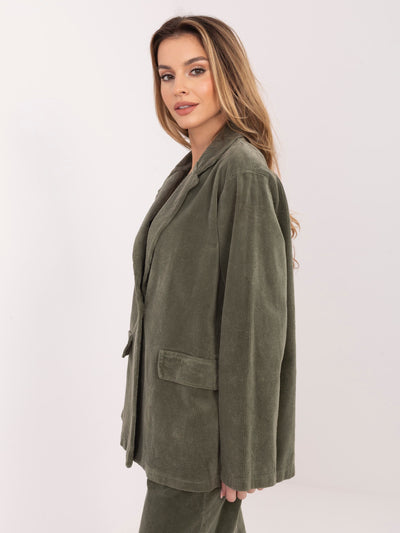 RUE PARIS Khaki jednorzędowa marynarka z sztruksu