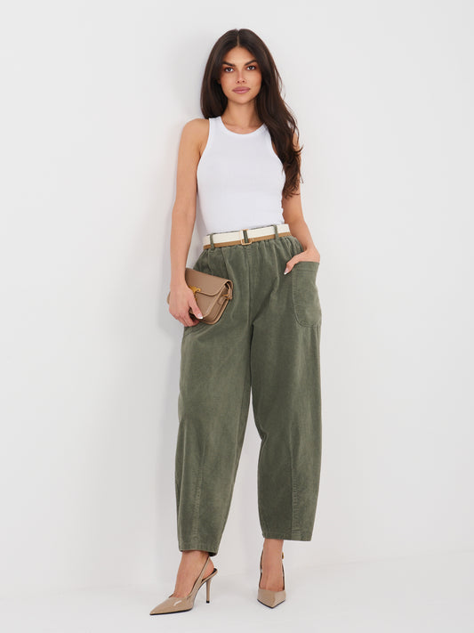 RUE PARIS Khaki sztruksowe spodnie marchewki