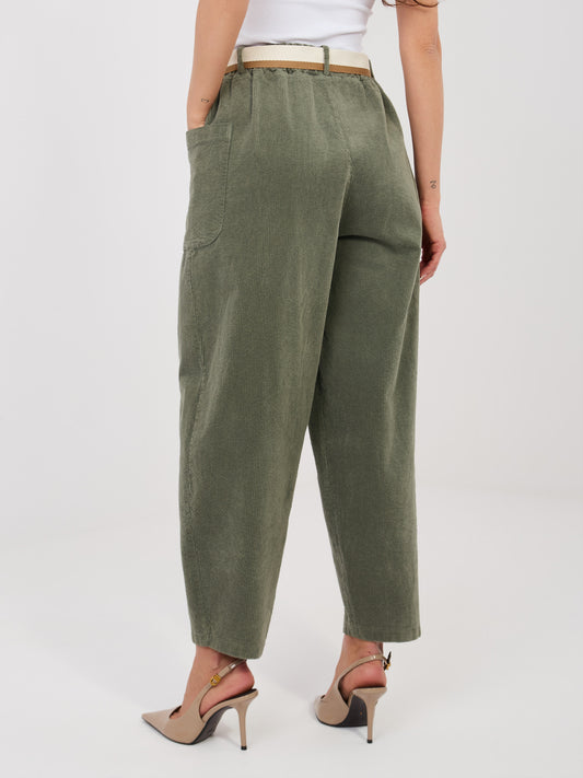 RUE PARIS Khaki sztruksowe spodnie marchewki