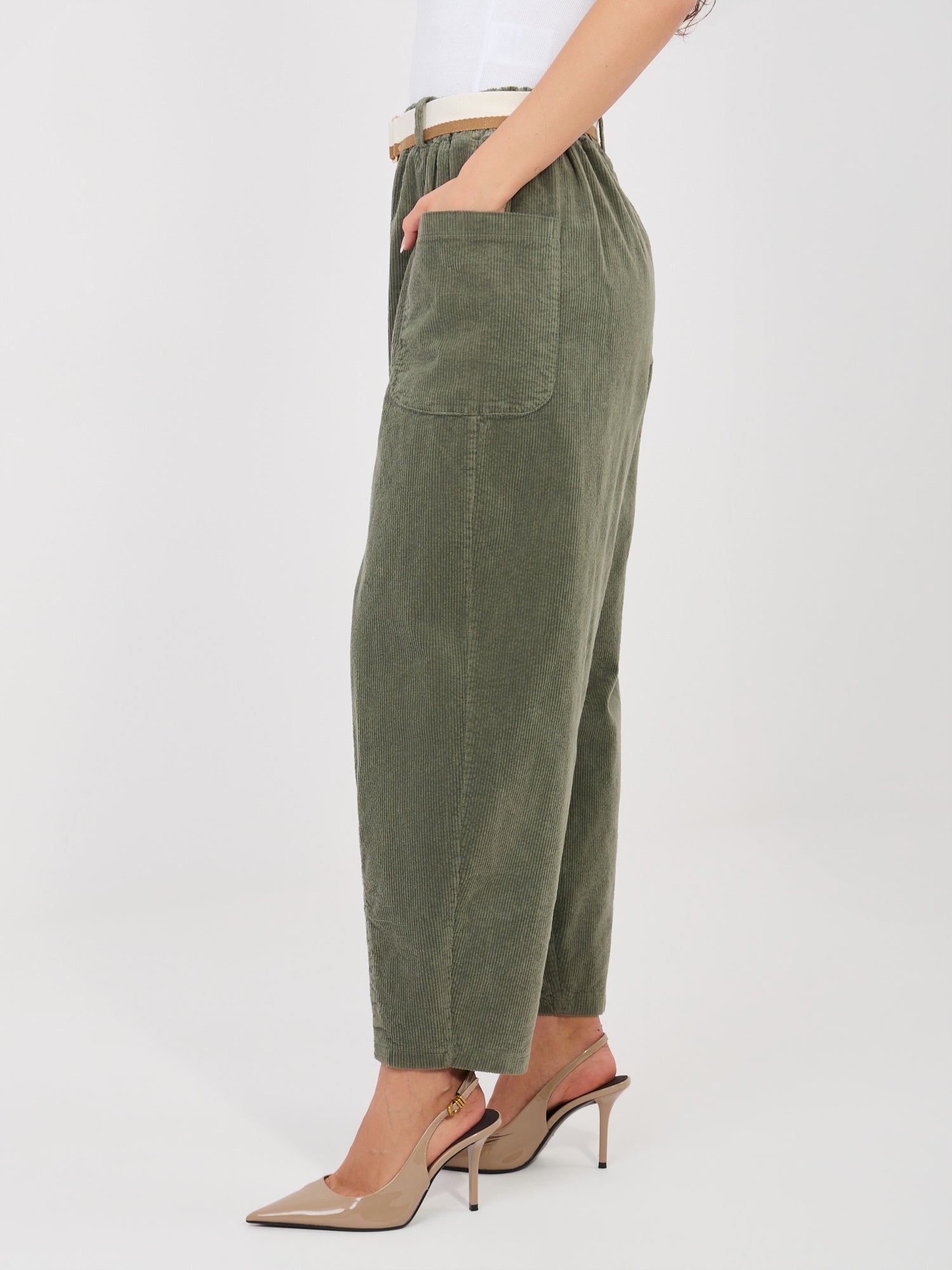 RUE PARIS Khaki sztruksowe spodnie marchewki