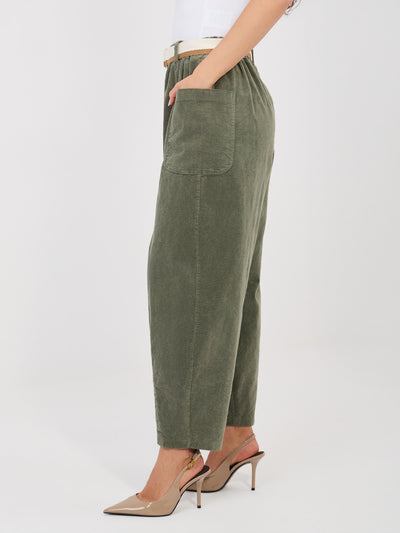 RUE PARIS Khaki sztruksowe spodnie marchewki