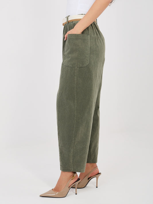 RUE PARIS Khaki sztruksowe spodnie marchewki