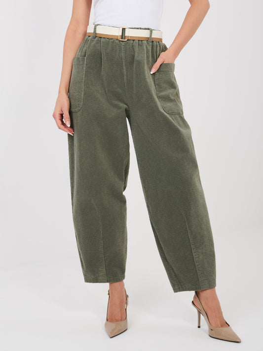 RUE PARIS Khaki sztruksowe spodnie marchewki