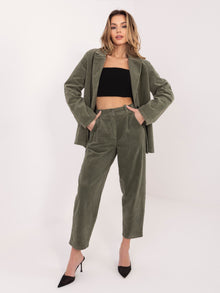 RUE PARIS Khaki sztruksowe spodnie carrot z bawełny