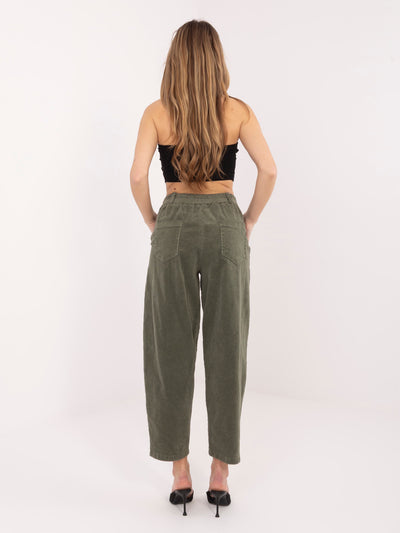 RUE PARIS Khaki sztruksowe spodnie carrot z bawełny
