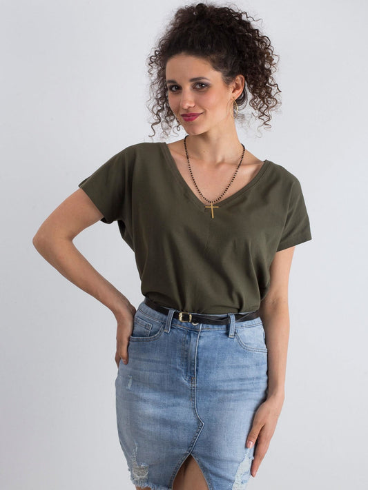 Bawełniany t-shirt V-neck khaki