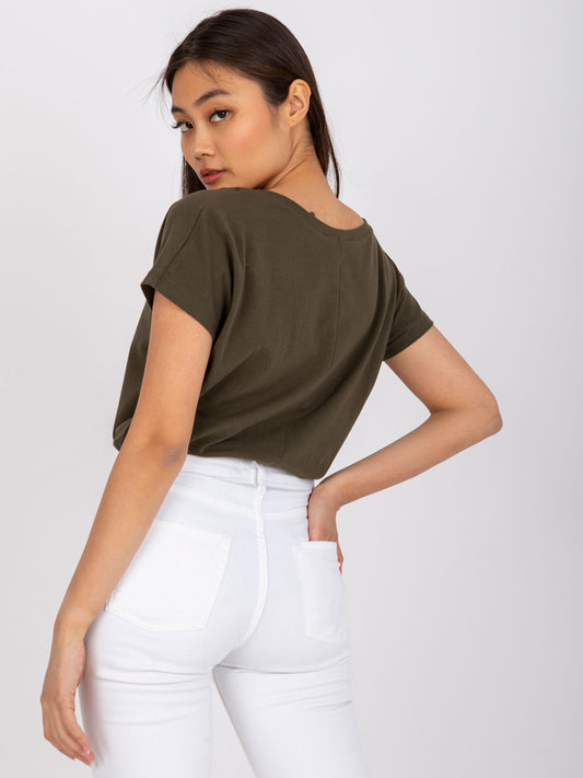Bawełniany t-shirt V-neck khaki