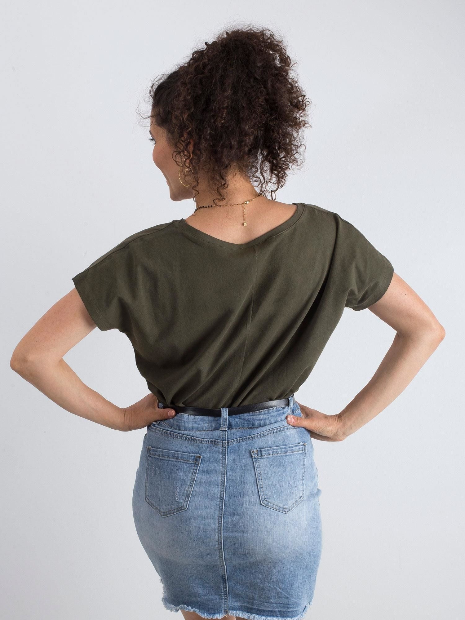 Bawełniany t-shirt V-neck khaki