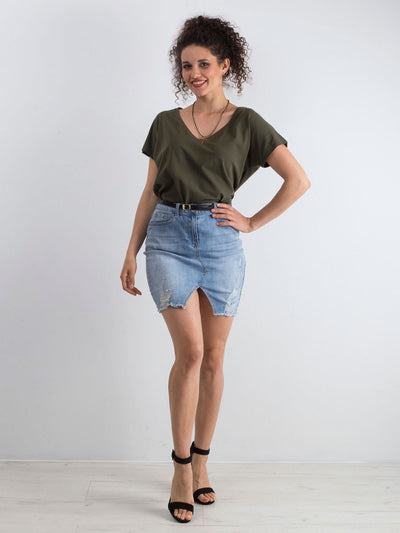 Bawełniany t-shirt V-neck khaki