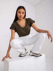 Bawełniany t-shirt V-neck khaki