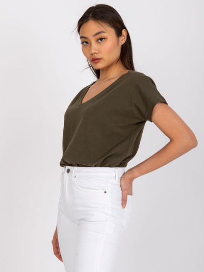 Bawełniany t-shirt V-neck khaki