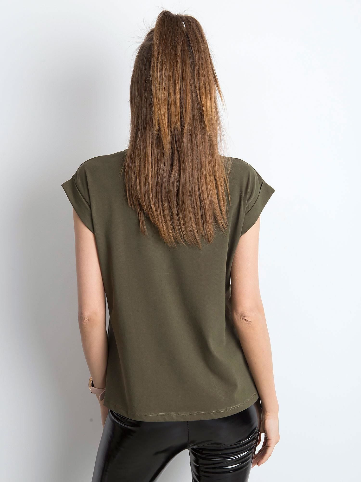 Gładki t-shirt damski khaki