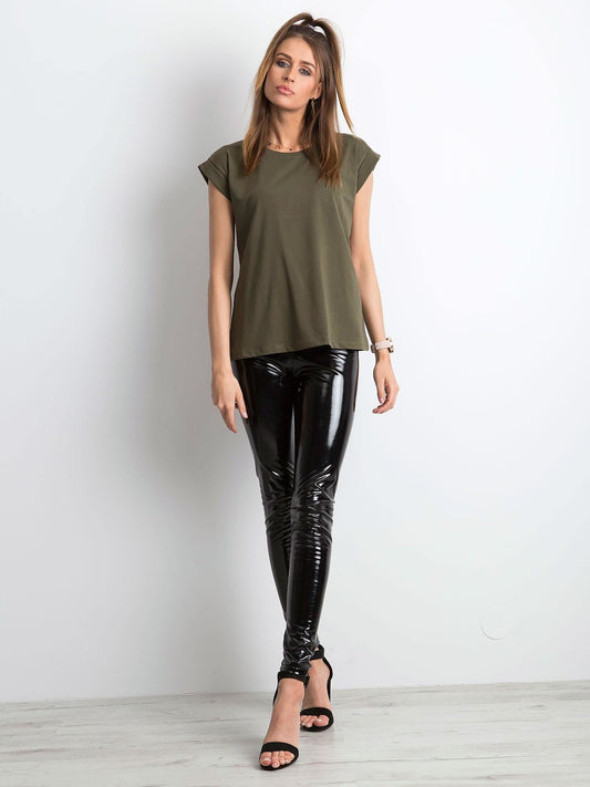 Gładki t-shirt damski khaki