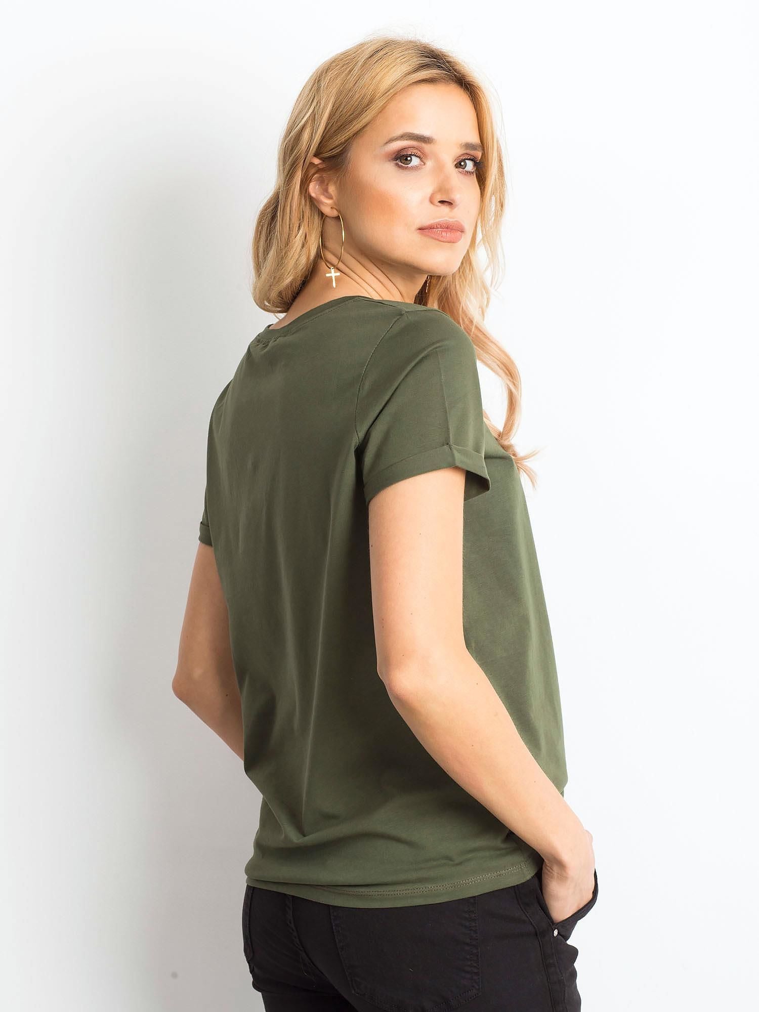 Bawełniany t-shirt damski basic khaki