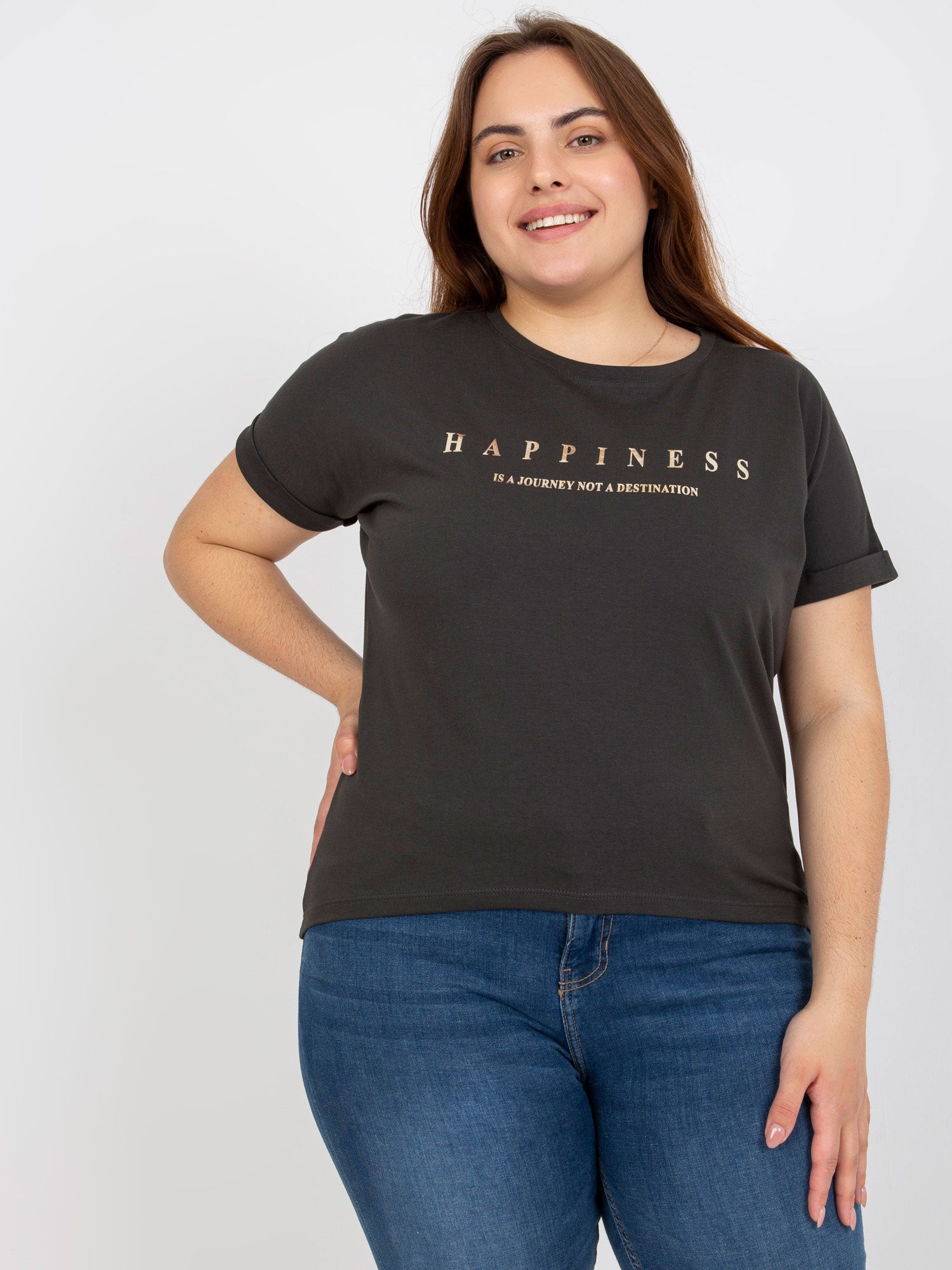 Khaki t-shirt plus size z bawełny