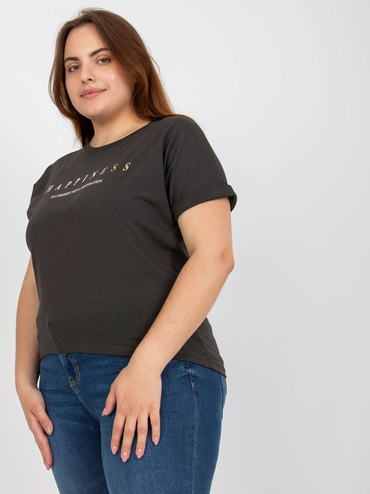 Khaki t-shirt plus size z bawełny