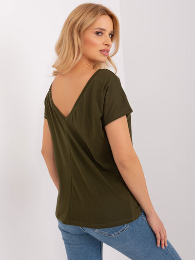 BASIC FEEL GOOD Khaki t-shirt z dekoltem w łódkę
