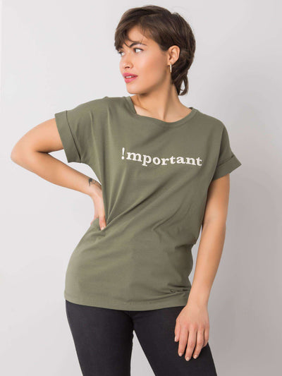 Khaki t-shirt z haftowanym napisem
